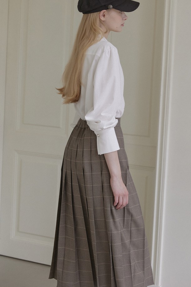 NONLOCAL - 롱스커트 - Banding Pleats Long Skirt - Check