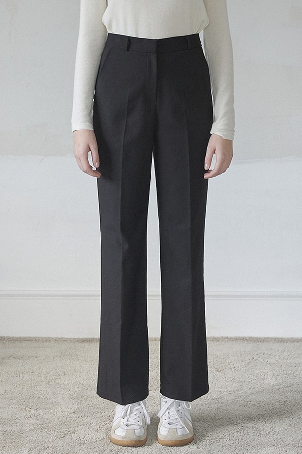 NONLOCAL - 롱/미디팬츠 - Waist Band Straight Pants - Black