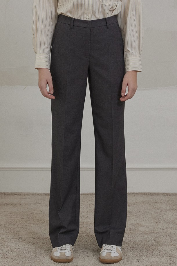 NONLOCAL - 롱/미디팬츠 - Waist Band Straight Pants - Charcoal