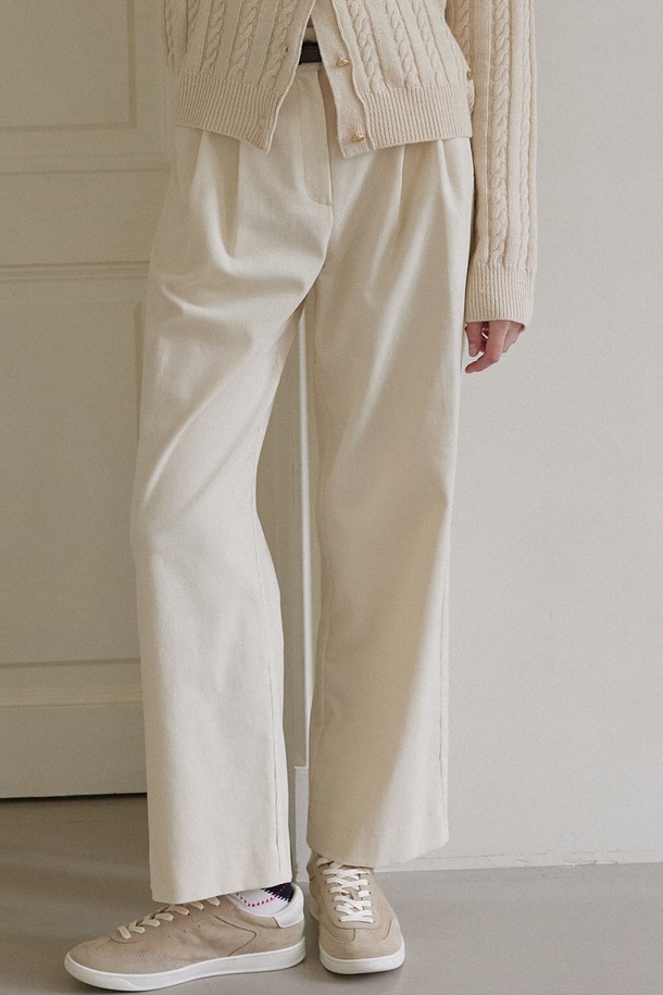 NONLOCAL - 롱/미디팬츠 - Daily Two Tuck Corduroy Pants - Ivory