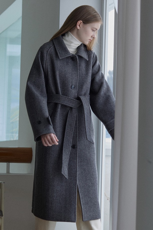 NONLOCAL - 코트 / 패딩 - Wool Raglan Belted Coat - Black