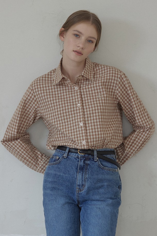 NONLOCAL - 셔츠 - French Check Shirt - Beige