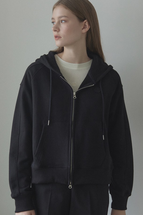 NONLOCAL - 긴팔티셔츠 / 후디 - Emblem Logo Hood Zip-Up - Black