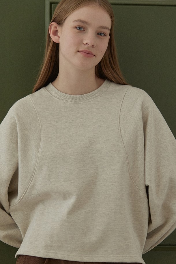 NONLOCAL - 스웻셔츠 - Curved Line Sweatshirt - Oatmeal