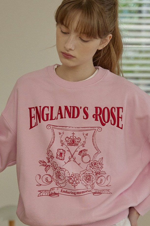 NONLOCAL - 스웻셔츠 - Rose Emblem embroidery Sweatshirt - Pink