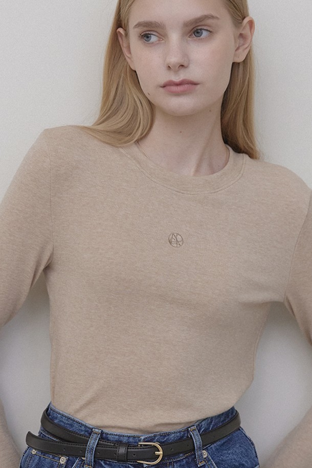 NONLOCAL - 긴소매 티셔츠 - Wool Tencel Crewneck T-shirt - Beige