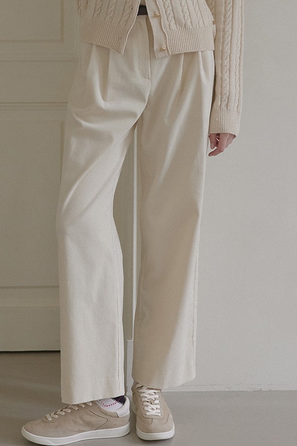 NONLOCAL - 롱/미디팬츠 - Daily Two Tuck Corduroy Pants - Ivory