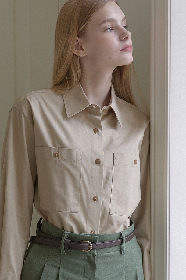 NONLOCAL - 셔츠 - Classic Two Pocket Shirt - Beige