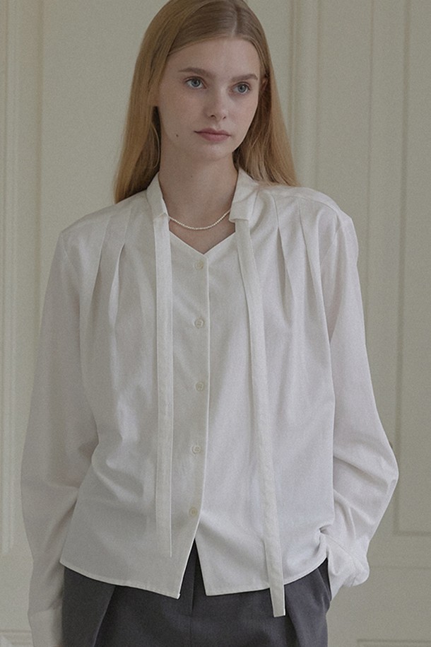 NONLOCAL - 블라우스 - Bow Tie Pintuck Blouse - Ivory