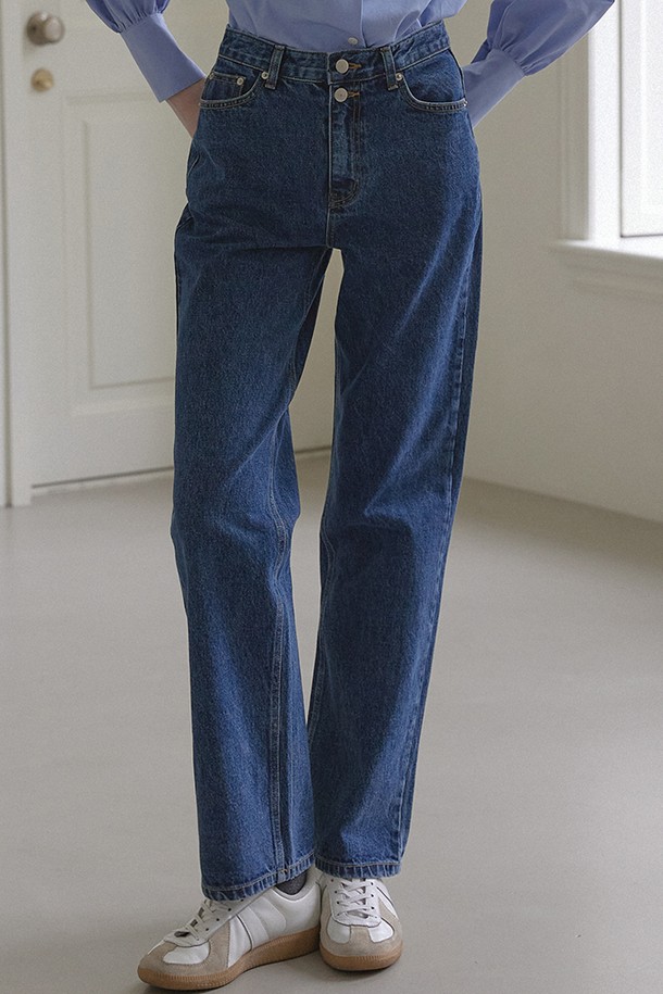 NONLOCAL - 데님 - Button Detail Straight Jean - Blue