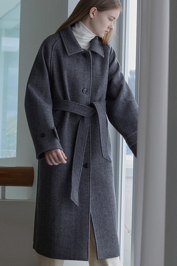 NONLOCAL - 코트 / 패딩 - Wool Raglan Belted Coat - Black