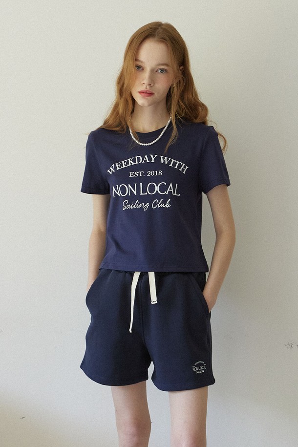 NONLOCAL - 반소매 티셔츠 - Sailing Club  T-shirt - Navy