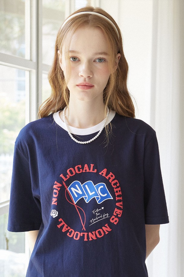 NONLOCAL - 반소매 티셔츠 - NLC Flag  T-shirt - Navy