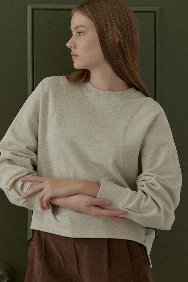 NONLOCAL - 스웻셔츠 - Curved Line Sweatshirt - Oatmeal