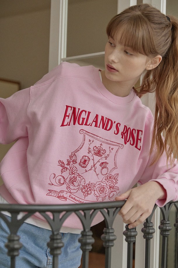 NONLOCAL - 스웻셔츠 - Rose Emblem embroidery Sweatshirt - Pink