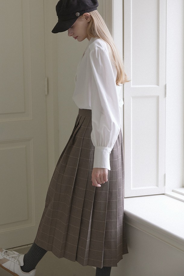 NONLOCAL - 롱스커트 - Banding Pleats Long Skirt - Check