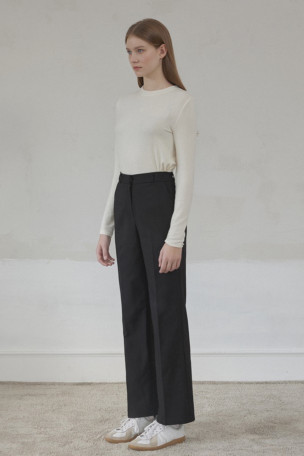 NONLOCAL - 롱/미디팬츠 - Waist Band Straight Pants - Black