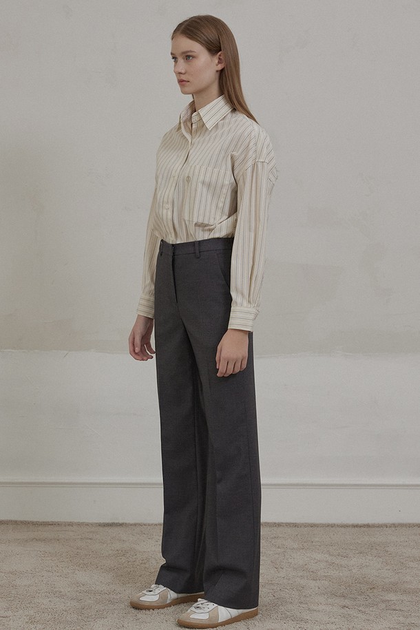 NONLOCAL - 롱/미디팬츠 - Waist Band Straight Pants - Charcoal