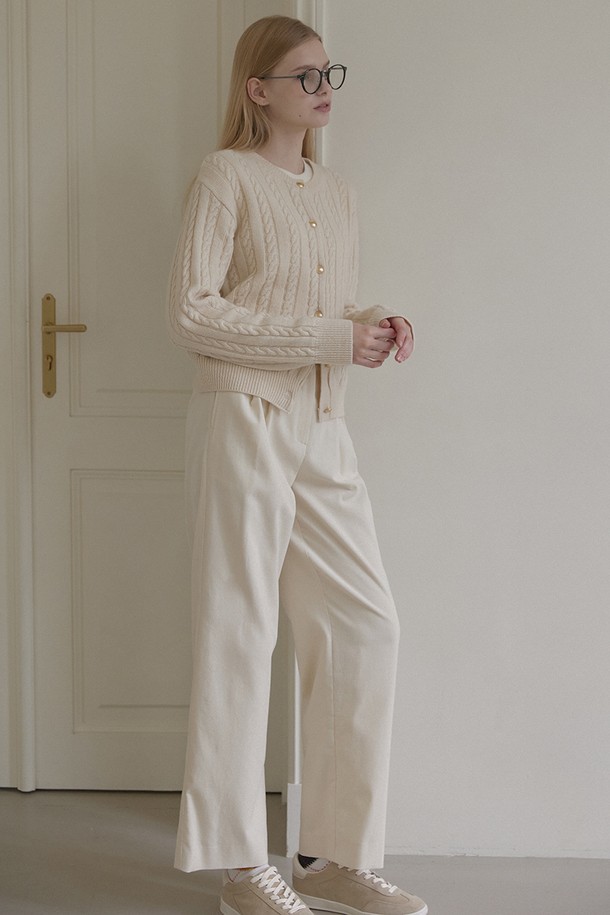 NONLOCAL - 롱/미디팬츠 - Daily Two Tuck Corduroy Pants - Ivory