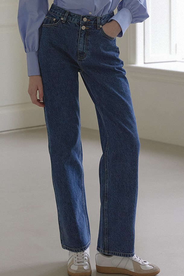 NONLOCAL - 데님 - Button Detail Straight Jean - Blue