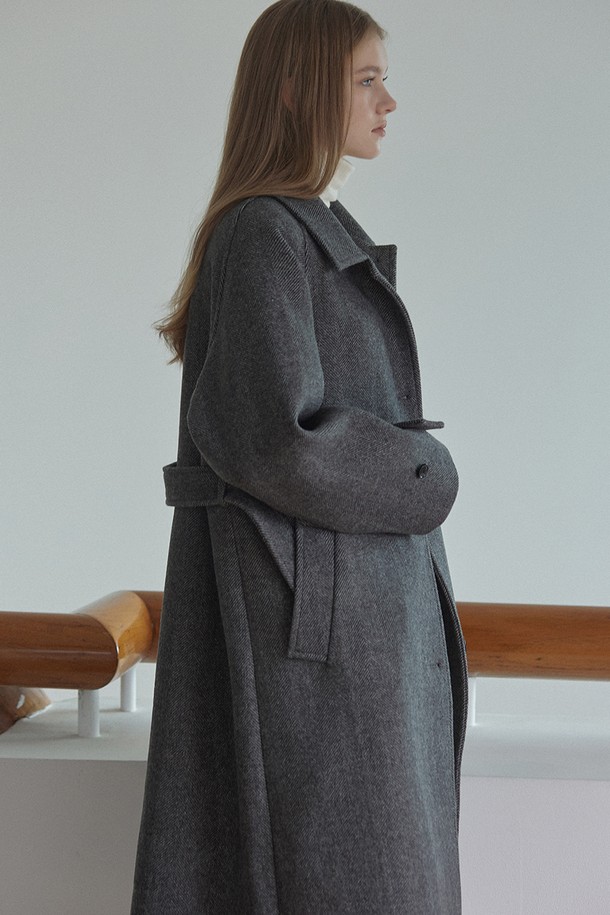 NONLOCAL - 코트 / 패딩 - Wool Raglan Belted Coat - Black