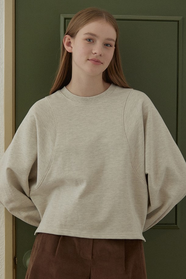 NONLOCAL - 스웻셔츠 - Curved Line Sweatshirt - Oatmeal