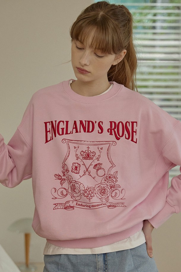 NONLOCAL - 스웻셔츠 - Rose Emblem embroidery Sweatshirt - Pink