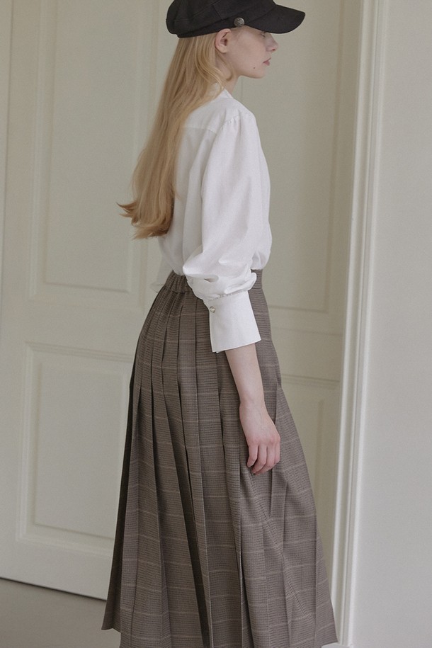 NONLOCAL - 롱스커트 - Banding Pleats Long Skirt - Check