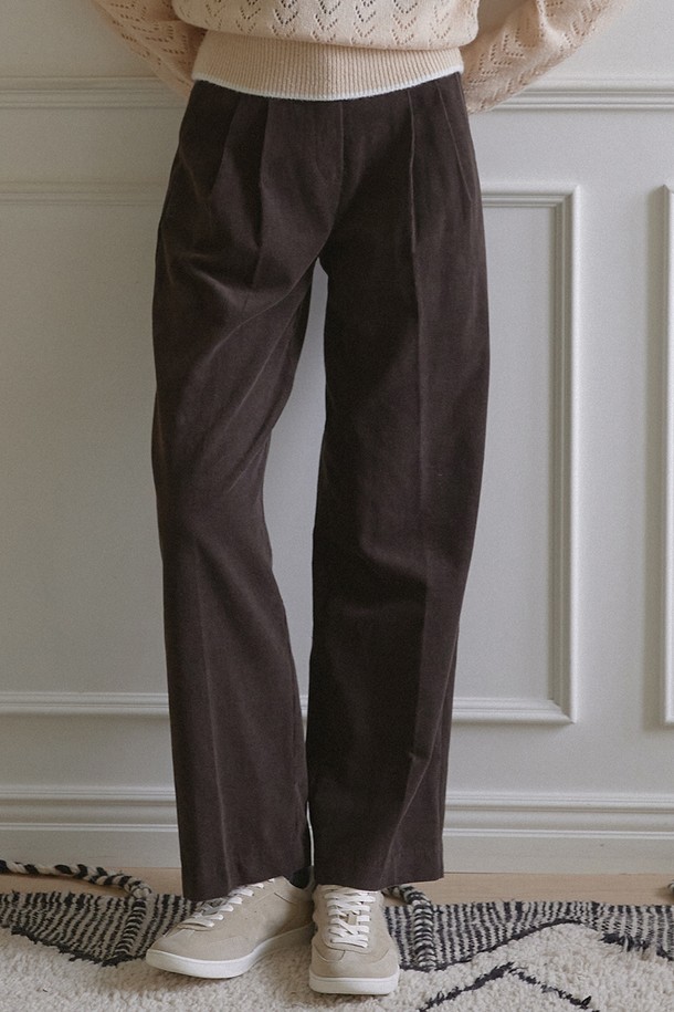 NONLOCAL - 롱/미디팬츠 - Daily Two Tuck Corduroy Pants - Brown