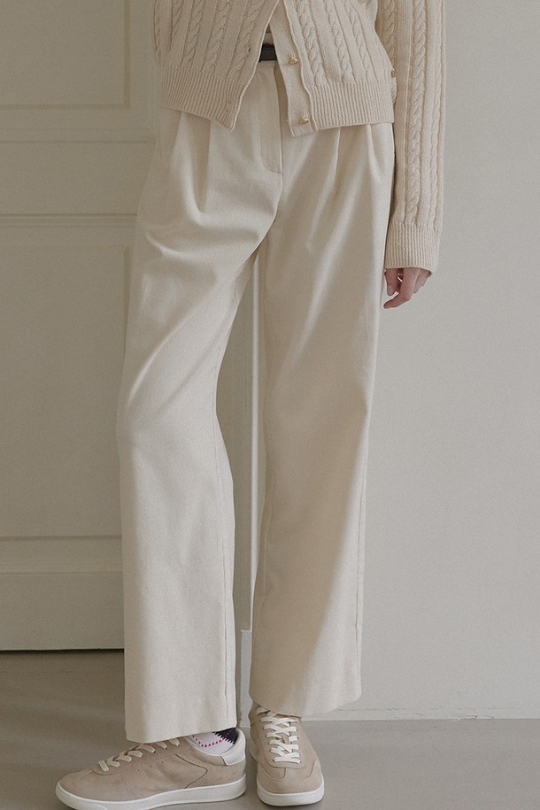 NONLOCAL - 롱/미디팬츠 - Daily Two Tuck Corduroy Pants - Ivory