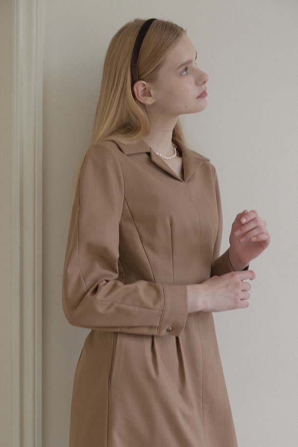 NONLOCAL - 긴소매 원피스 - Janet Volume Sleeve Dress - Beige