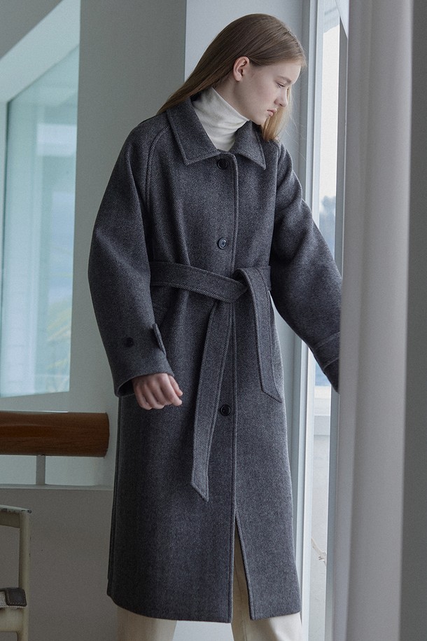 NONLOCAL - 코트 / 패딩 - Wool Raglan Belted Coat - Black