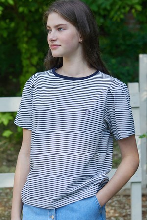 Stripe Puff Sleeve T-shirt - Cream Stripe