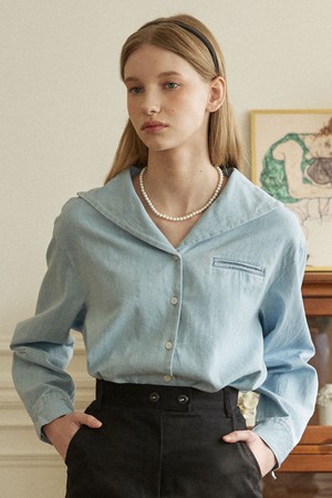 Denim Marine Collar Shirt - Light Blue