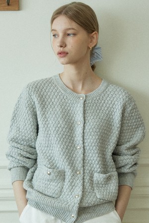 Tweed Goldish Knit Cardigan - Light grey