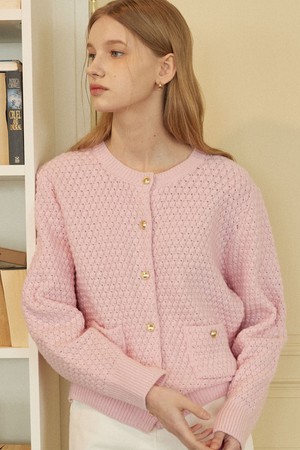 Tweed Goldish Knit Cardigan - Pink