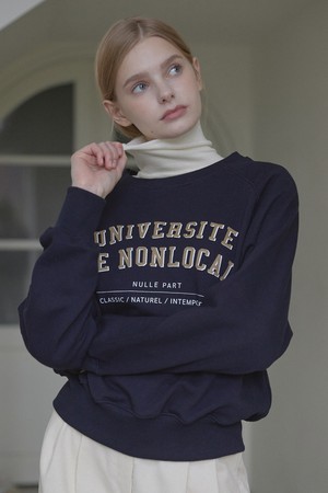 Preppie Lettering Raglan Sweatshirt - Navy