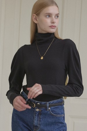 Wool Tencel Volume Sleeve Turtleneck - Black