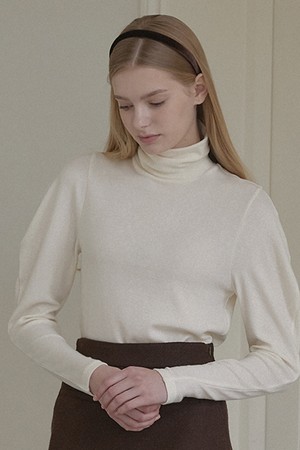 Wool Tencel Volume Sleeve Turtleneck - Cream