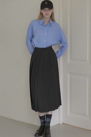 Banding Pleats Long Skirt - Black