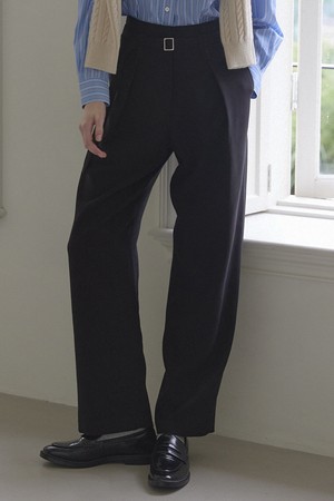 High Waist Belted Pants - Black