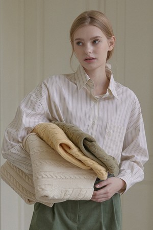 Logo Embroidery Stripe Shirt - Beige