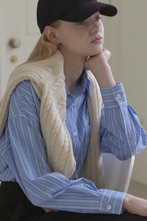 Logo Embroidery Stripe Shirt - Blue