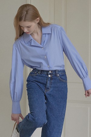 Jane Shirring Blouse - Blue