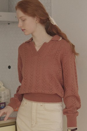 Mohair Collar Knit Pullover - Light Brick