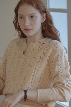 Mohair Collar Knit Pullover - Beige