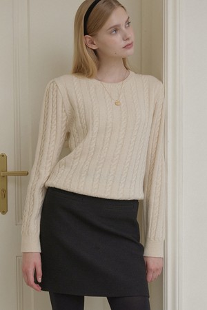 Wool Cable Knit Pullover - Ivory