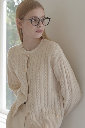 Wool Cable Knit Cardigan - Ivory