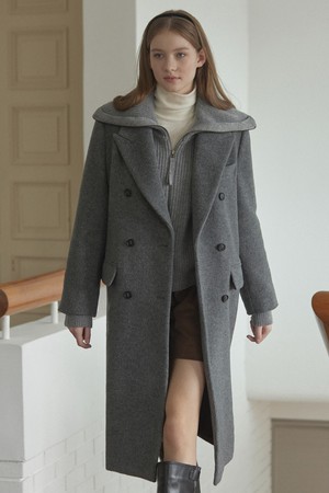 Wool Blend Double Coat - Charcoal