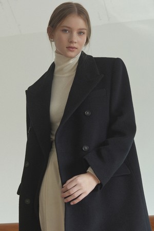 Wool Blend Double Coat - Black